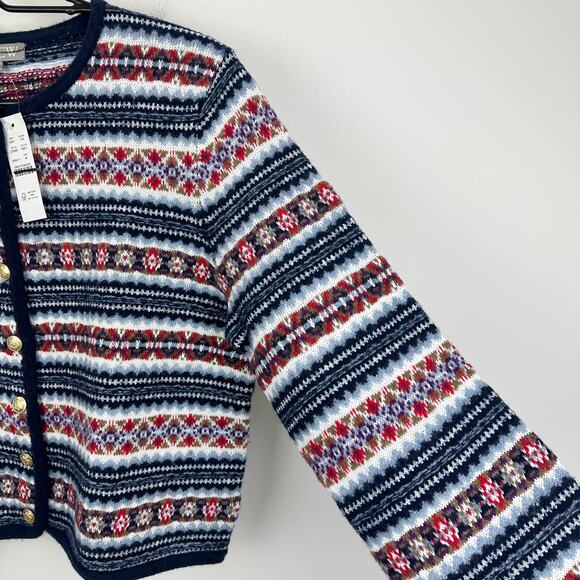 J.Crew Fair Isle Lady Jacket Boiled Wool Blend Gold Buttons Preppy Navy M NWT - Picture 13 of 15